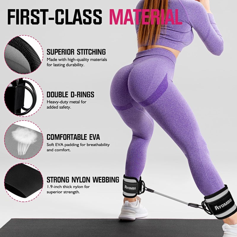 Ayombo Ankle Resistance Bands with Cuffs, Home Gym Workout Equipment, Lifting Glute Butt Exercise Equipment for Women, Ankle Weights Fitness Set, Leg Booty Equipment for Training Perfect Body Shape - Image 3